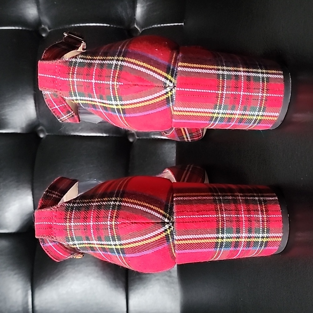 J. Crew Factory Tartan Plaid Ankle-Strap Block Heels Red Holiday Pumps Size 9.5 - Picture 3 of 9